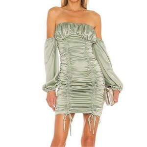 MAJORELLE Farren Ruched Mini Dress Sage Green Revolve Size Medium